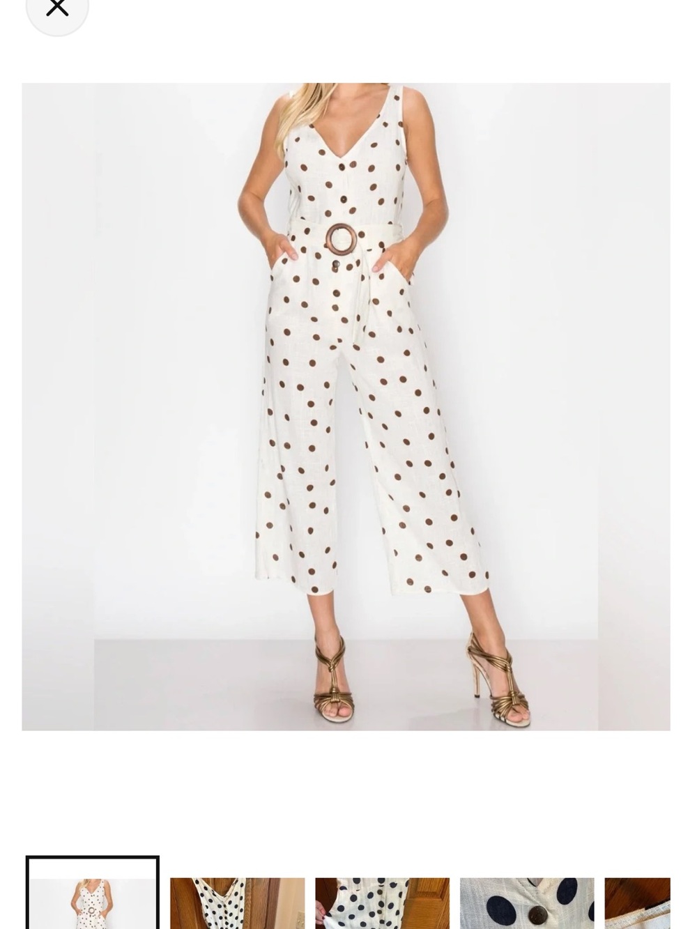 Monteau White Polka Dot V-Neck Wide-Leg Jumpsuit